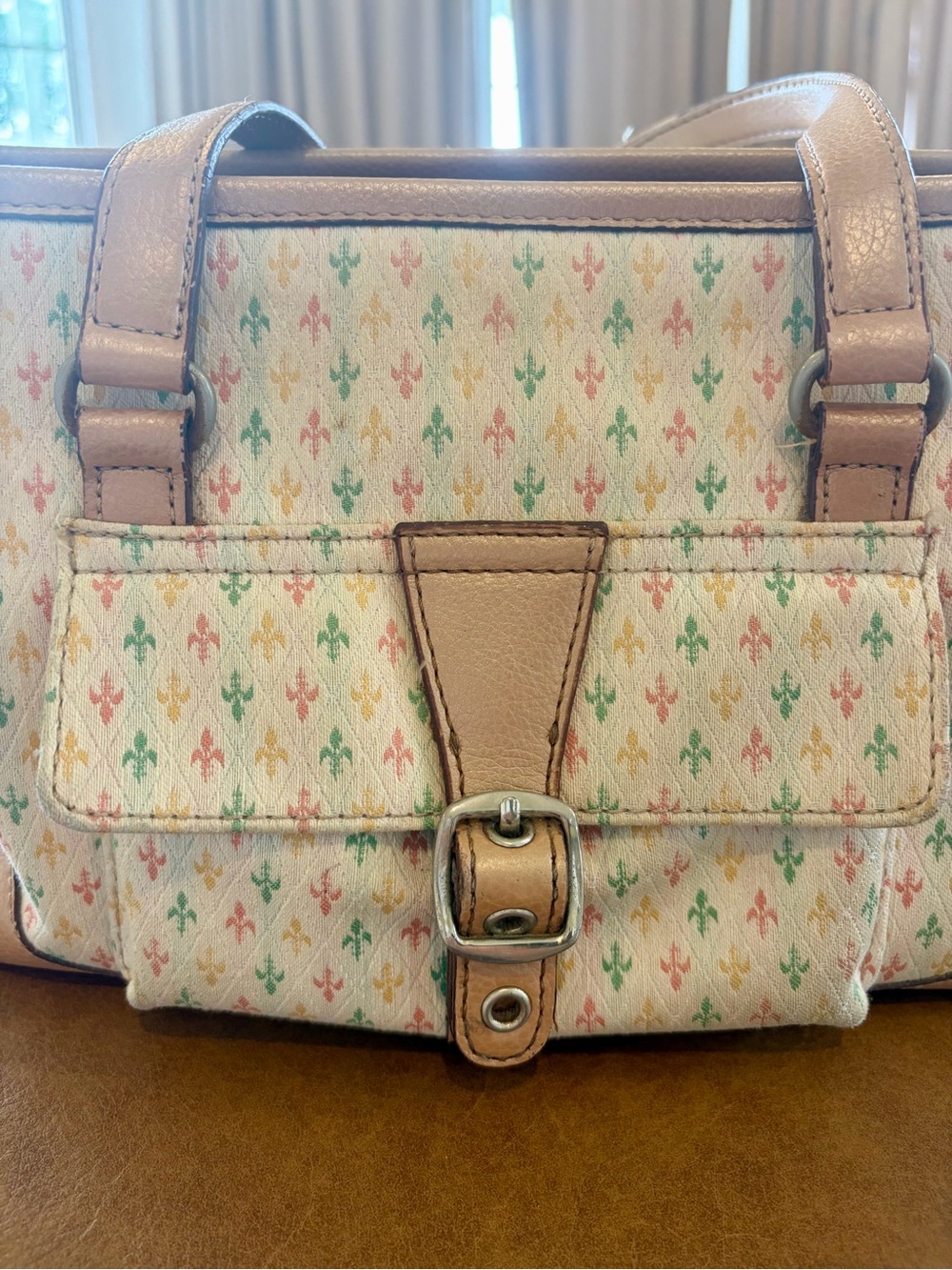 Vintage Y2K Crazy Horse by Liz Claiborne Fleur-de-Lis Canvas Shoulder Bag